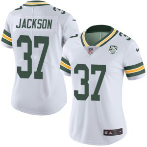 Unique Packers #37 Josh Jackson White Women's 100th Season Stitched NFL Vapor Untouchable Limited Jersey for ultimate sports enthusiasts