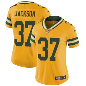 Amazing Packers #37 Josh Jackson Yellow Women's Stitched NFL Limited Rush Jersey for die hard Packers fans