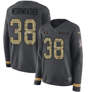 Gorgeous Packers #38 Ellis Merriweather Anthracite Salute to Service Women's Stitched NFL Limited Therma Long Sleeve Jersey perfect for game day celebrations