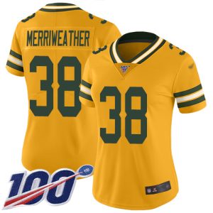 Amazing Packers #38 Ellis Merriweather Gold Women's Stitched NFL Limited Inverted Legend 100th Season Jersey for die hard Packers fans