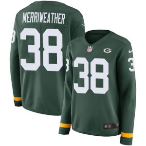 Stunning Packers #38 Ellis Merriweather Green Team Color Women's Stitched NFL Limited Therma Long Sleeve Jersey for die hard Packers fans
