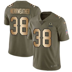 Outstanding Packers #38 Ellis Merriweather Olive/Gold Men's Stitched NFL Limited 2017 Salute To Service Jersey for die hard Packers fans