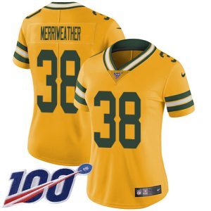 Unique Packers #38 Ellis Merriweather Yellow Women's Stitched NFL Limited Rush 100th Season Jersey to showcase your team pride