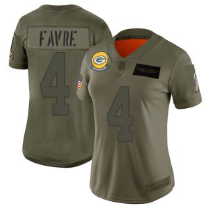 Stunning Packers #4 Brett Favre Camo Women's Stitched NFL Limited 2019 Salute to Service Jersey perfect for game day celebrations