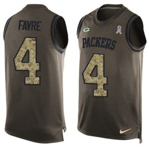 Outstanding Packers #4 Brett Favre Green Men's Stitched NFL Limited Salute To Service Tank Top Jersey a must have addition to your collection