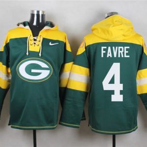 Terrific Packers #4 Brett Favre Green Player Pullover NFL Hoodie to stand out at the stadium