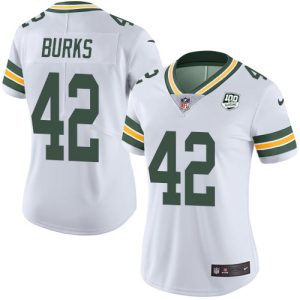 Stunning Packers #42 Oren Burks White Women's 100th Season Stitched NFL Vapor Untouchable Limited Jersey for die hard Packers fans