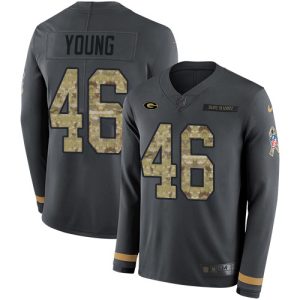 Terrific Packers #46 Christian Young Anthracite Salute to Service Men's Stitched NFL Limited Therma Long Sleeve Jersey for ultimate sports enthusiasts