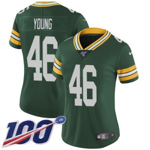 Terrific Packers #46 Christian Young Green Team Color Women's Stitched NFL 100th Season Vapor Untouchable Limited Jersey for ultimate sports enthusiasts