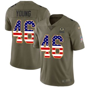 Terrific Packers #46 Christian Young Olive/USA Flag Men's Stitched NFL Limited 2017 Salute To Service Jersey for die hard Packers fans