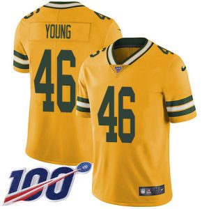 Stunning Packers #46 Christian Young Yellow Men's Stitched NFL Limited Rush 100th Season Jersey perfect for game day celebrations