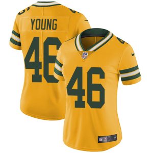 Fantastic Packers #46 Christian Young Yellow Women's Stitched NFL Limited Rush Jersey for die hard Packers fans