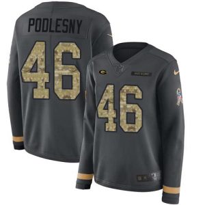 Stunning Packers #46 Jack Podlesny Anthracite Salute to Service Women's Stitched NFL Limited Therma Long Sleeve Jersey for ultimate sports enthusiasts