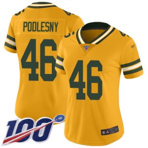 Fantastic Packers #46 Jack Podlesny Gold Women's Stitched NFL Limited Inverted Legend 100th Season Jersey a must have addition to your collection