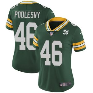 Impressive Packers #46 Jack Podlesny Green Team Color Women's 100th Season Stitched NFL Vapor Untouchable Limited Jersey for ultimate sports enthusiasts