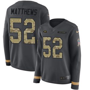 Fantastic Packers #52 Clay Matthews Anthracite Salute to Service Women's Stitched NFL Limited Therma Long Sleeve Jersey perfect for game day celebrations