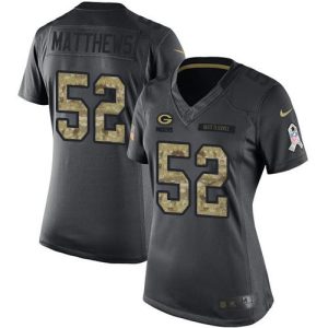 Stunning Packers #52 Clay Matthews Black Women's Stitched NFL Limited 2016 Salute to Service Jersey a must have addition to your collection