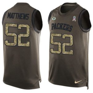 Impressive Packers #52 Clay Matthews Green Men's Stitched NFL Limited Salute To Service Tank Top Jersey a must have addition to your collection