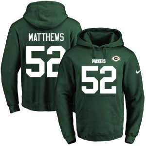 Stunning Packers #52 Clay Matthews Green Name & Number Pullover NFL Hoodie to stand out at the stadium