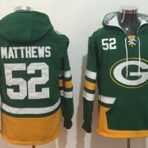 Outstanding Packers #52 Clay Matthews Green/Gold Name & Number Pullover NFL Hoodie for ultimate sports enthusiasts