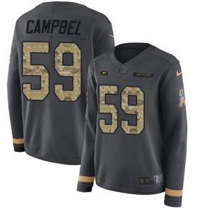 Gorgeous Packers #59 De'Vondre Campbell Anthracite Salute to Service Women's Stitched NFL Limited Therma Long Sleeve Jersey a must have addition to your collection