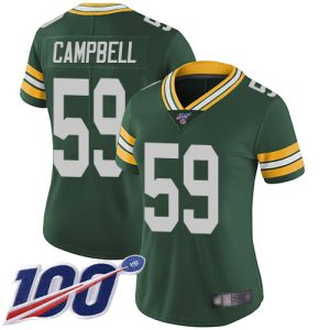 Stunning Packers #59 De'Vondre Campbell Green Team Color Women's Stitched NFL 100th Season Vapor Untouchable Limited Jersey for die hard Packers fans