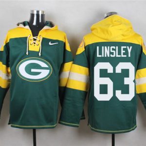 Stunning Packers #63 Corey Linsley Green Player Pullover NFL Hoodie to stand out at the stadium