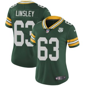 Unique Packers #63 Corey Linsley Green Team Color Women's 100th Season Stitched NFL Vapor Untouchable Limited Jersey perfect for game day celebrations