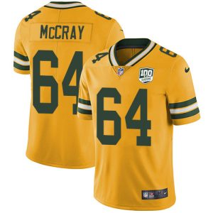 Impressive Packers #64 Justin McCray Yellow Men's 100th Season Stitched NFL Limited Rush Jersey to showcase your team pride
