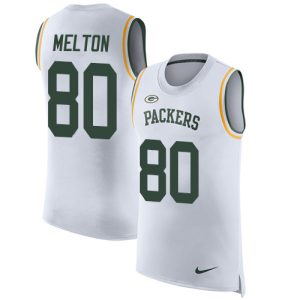 Stunning Packers #80 Bo Melton White Men's Stitched NFL Limited Rush Tank Top Jersey to showcase your team pride