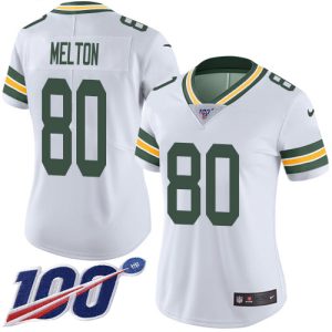 Amazing Packers #80 Bo Melton White Women's Stitched NFL 100th Season Vapor Untouchable Limited Jersey perfect for game day celebrations
