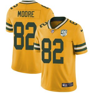 Impressive Packers #82 J'Mon Moore Yellow Men's 100th Season Stitched NFL Limited Rush Jersey for die hard Packers fans