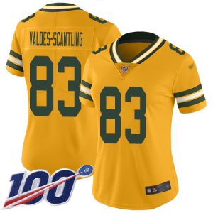 Amazing Packers #83 Marquez Valdes Scantling Gold Women's Stitched NFL Limited Inverted Legend 100th Season Jersey perfect for game day celebrations