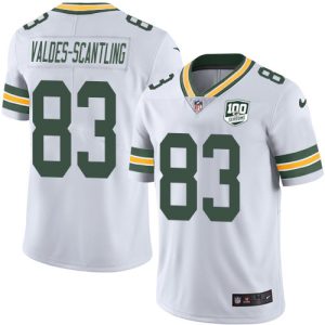 Terrific Packers #83 Marquez Valdes Scantling White Men's 100th Season Stitched NFL Vapor Untouchable Limited Jersey perfect for game day celebrations