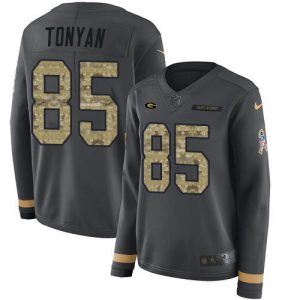 Fantastic Packers #85 Robert Tonyan Anthracite Salute to Service Women's Stitched NFL Limited Therma Long Sleeve Jersey a must have addition to your collection