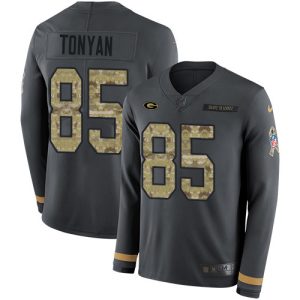 Unique Packers #85 Robert Tonyan Anthracite Salute to Service Youth Stitched NFL Limited Therma Long Sleeve Jersey for ultimate sports enthusiasts