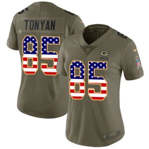 Unique Packers #85 Robert Tonyan Olive/USA Flag Women's Stitched NFL Limited 2017 Salute To Service Jersey to stand out at the stadium