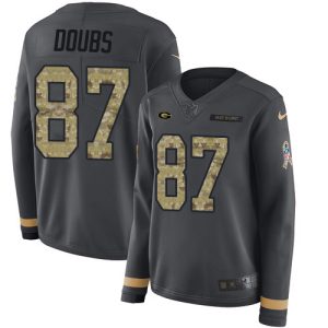 Terrific Packers #87 Romeo Doubs Anthracite Salute to Service Women's Stitched NFL Limited Therma Long Sleeve Jersey for ultimate sports enthusiasts