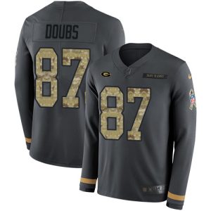 Stunning Packers #87 Romeo Doubs Anthracite Salute to Service Youth Stitched NFL Limited Therma Long Sleeve Jersey perfect for game day celebrations