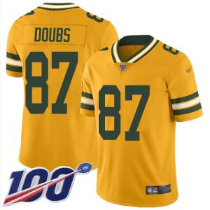 Terrific Packers #87 Romeo Doubs Gold Youth Stitched NFL Limited Inverted Legend 100th Season Jersey for die hard Packers fans