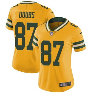 Amazing Packers #87 Romeo Doubs Yellow Women's 100th Season Stitched NFL Limited Rush Jersey to showcase your team pride