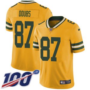 Unique Packers #87 Romeo Doubs Yellow Youth Stitched NFL Limited Rush 100th Season Jersey for die hard Packers fans