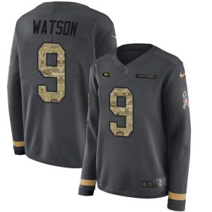 Amazing Packers #9 Christian Watson Anthracite Salute to Service Women's Stitched NFL Limited Therma Long Sleeve Jersey to stand out at the stadium