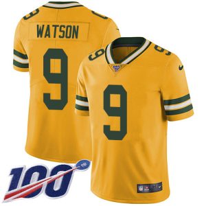 Outstanding Packers #9 Christian Watson Yellow Men's Stitched NFL Limited Rush 100th Season Jersey perfect for game day celebrations