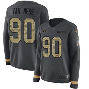 Outstanding Packers #90 Lukas Van Ness Anthracite Salute to Service Women's Stitched NFL Limited Therma Long Sleeve Jersey to showcase your team pride
