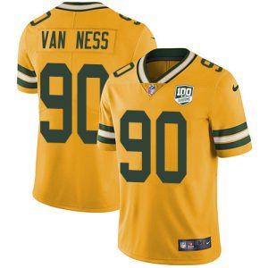 Amazing Packers #90 Lukas Van Ness Yellow Men's 100th Season Stitched NFL Limited Rush Jersey to showcase your team pride