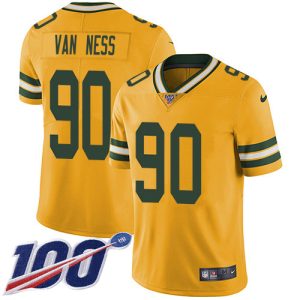 Unique Packers #90 Lukas Van Ness Yellow Youth Stitched NFL Limited Rush 100th Season Jersey to stand out at the stadium