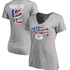 Impressive Women's Green Bay Packers #12 Aaron Rodgers NFL Pro Line by Fanatics Branded Banner Wave Name & Number T Shirt Heathered Gray to stand out at the stadium
