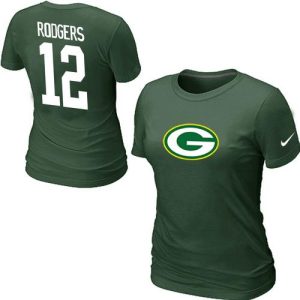 Stunning Women's  Green Bay Packers #12 Aaron Rodgers Name & Number T Shirt Green to showcase your team pride