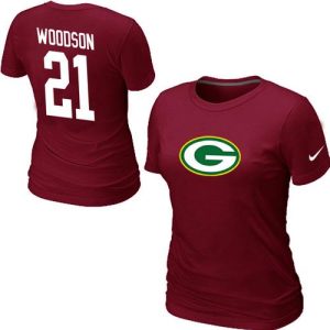 Unique Women's  Green Bay Packers #21 Charles Woodson Name & Number T Shirt Red a must have addition to your collection